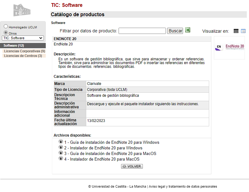 Captura catálogo software EndNote20