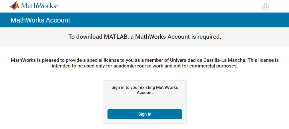 Inicio de sesión en portal MathWorks
