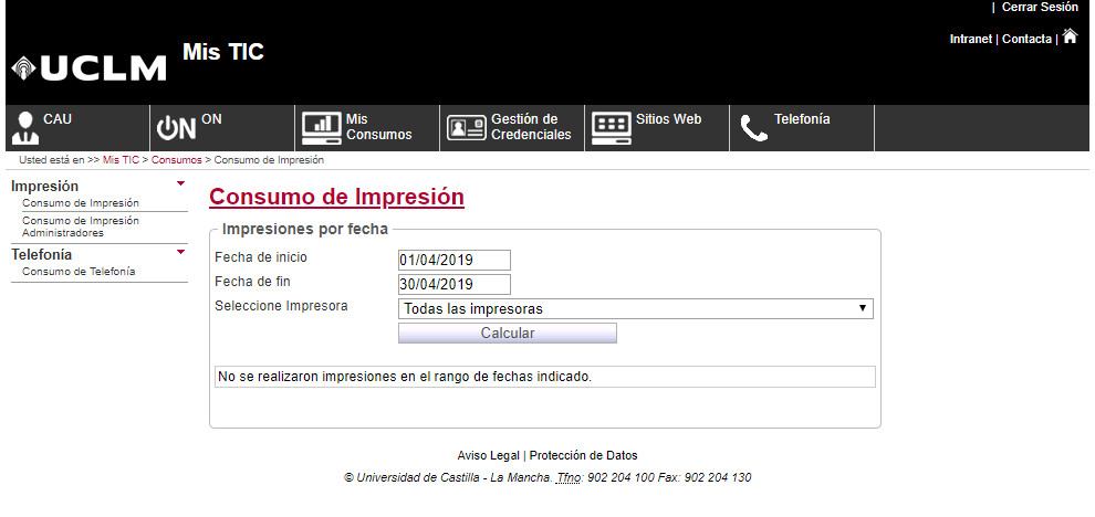 Pantlla de resultados de consumo